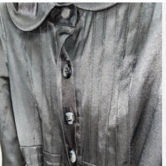 CC Couture Fitted Ruffle Collar Wrap Belted Satin Velvet Black Jacket Size Small - Picture 14 of 14